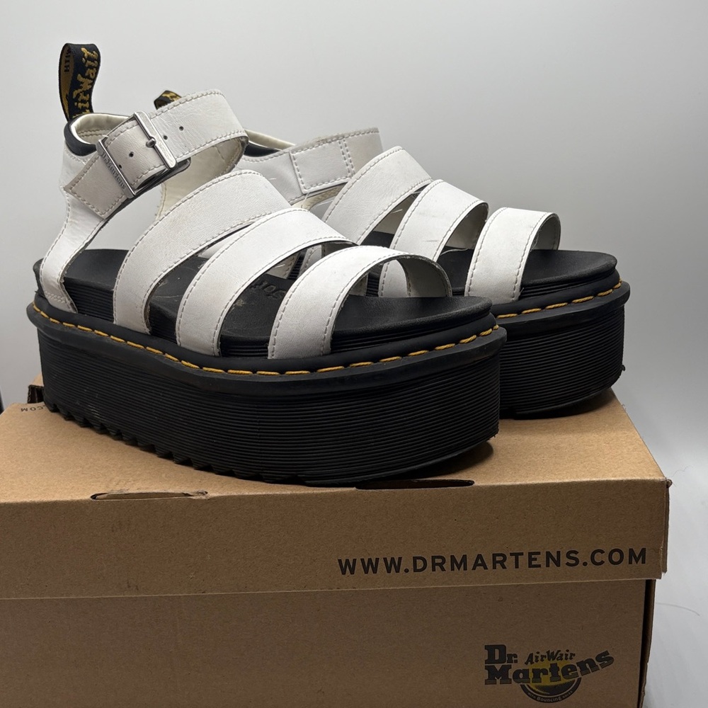 Dr. Martens White Strappy Platform Sandals